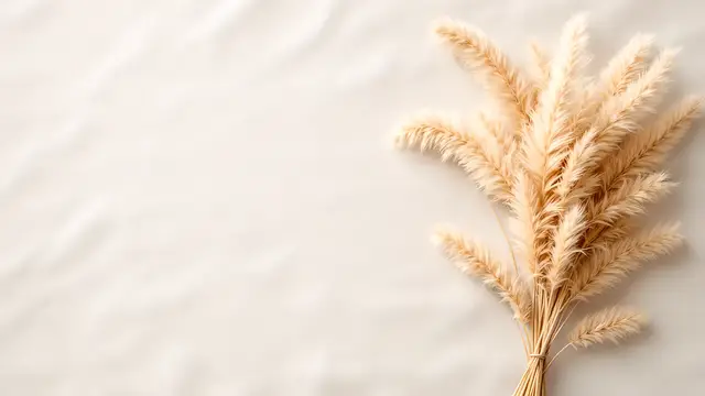 Dried pampas grass on a linen cloth, cream background