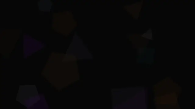 Scattered translucent colour shard shapes over black
