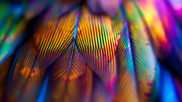 A hummingbird feather pattern in iridescent colour