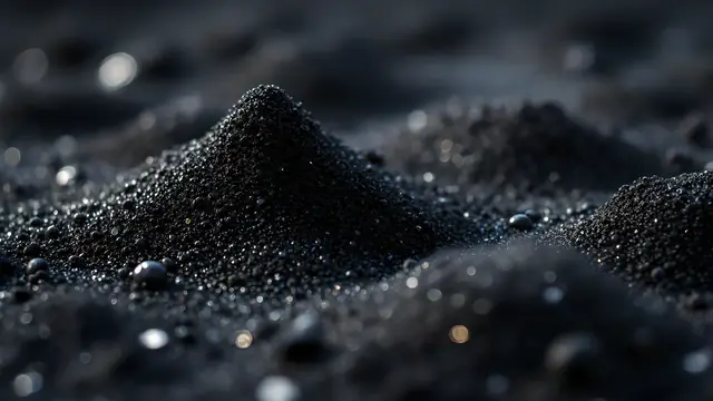 Close-up of black volcanic sand with fine glints