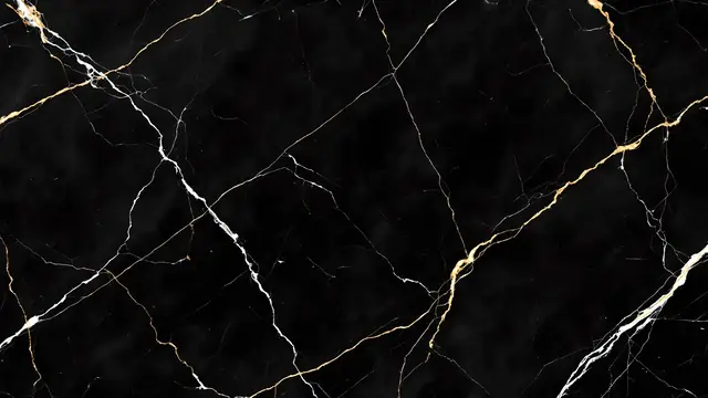 Polished black marble with thin white and gold veins