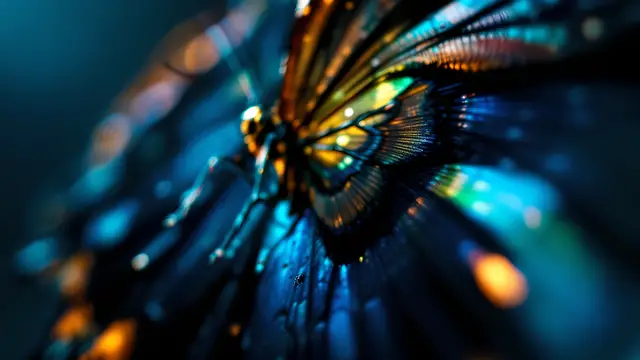 Close-up of a butterfly wing lit from the side