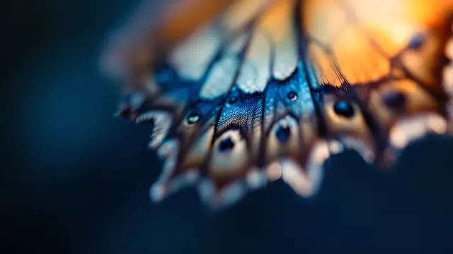 Butterfly wing edge fraying into a soft blur