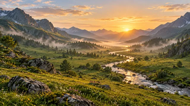 Golden valley and winding stream
