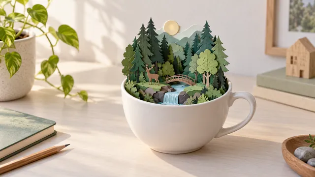 Paper forest in a teacup