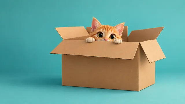 Cat peeking from a box