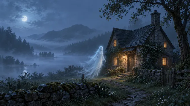 Misty house and pale ghost