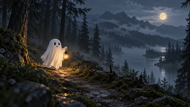 Lantern ghost in a forest