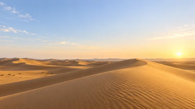 Golden sand dunes under a pale sky