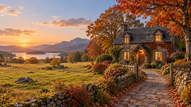 Cottage among autumn trees