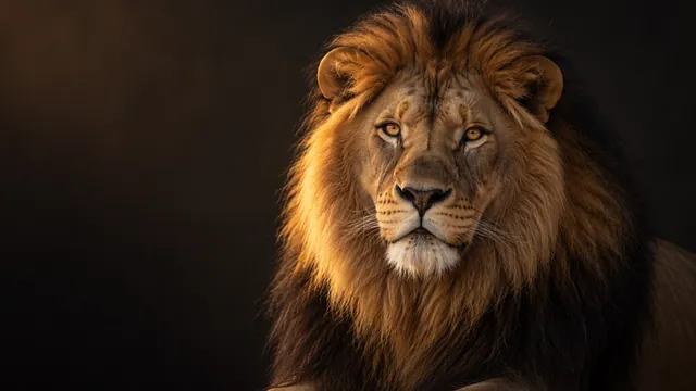 Lion face in warm light