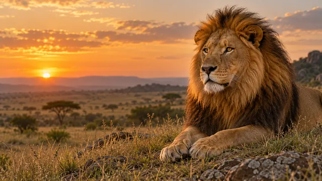 Male lion at sunset