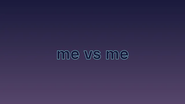 Cyan me vs me outline on a navy-to-purple gradient