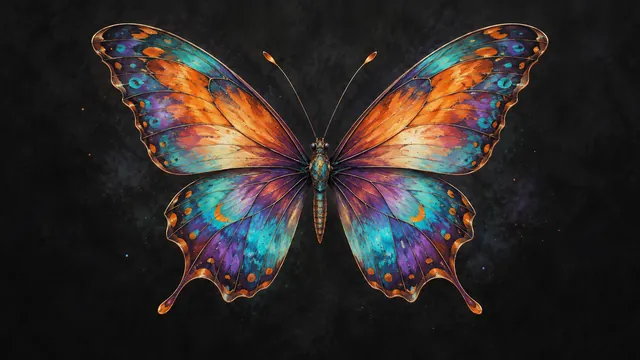 Colourful butterfly against a dark field