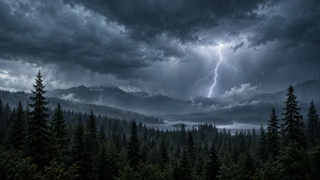 Lightning over a dark forest