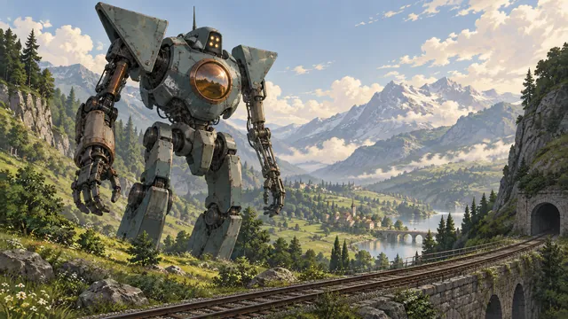 Giant machine in a mountain valley