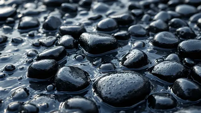 Glossy black pebbles wet with water