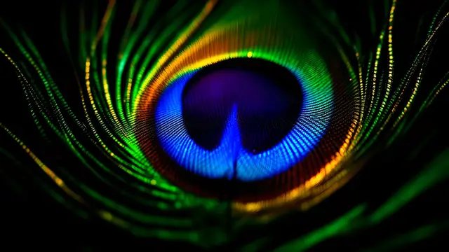 Peacock feather eye pattern with a warm backlight rim
