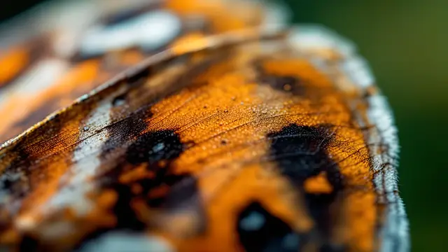 Close-up of a butterfly wing with a warm orange-brown pattern