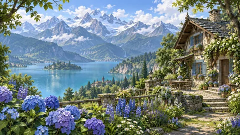Blue flowers above an alpine lake
