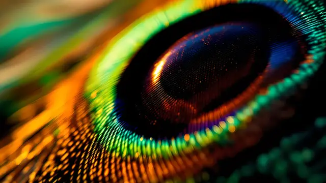 A peacock feather eye pattern with warm side light