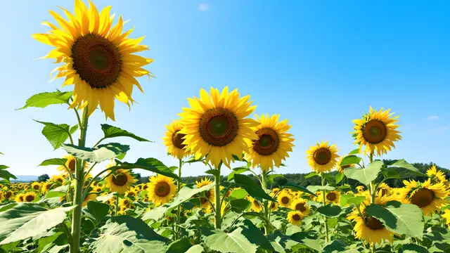 A field of sunflowers under a clear blue sky