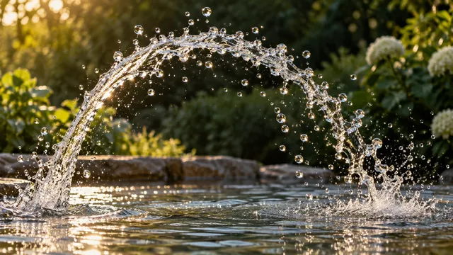 Water splash in warm sunlight